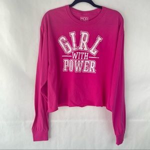 Modern Lux Girl With Power Long Sleeve Crop Top Pink Size L